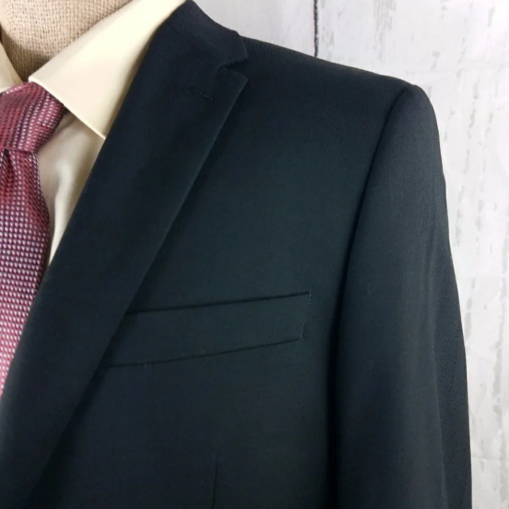 Murano Size L 2 Button Surgeon Cuff Black Suit Blazer Sport Coat